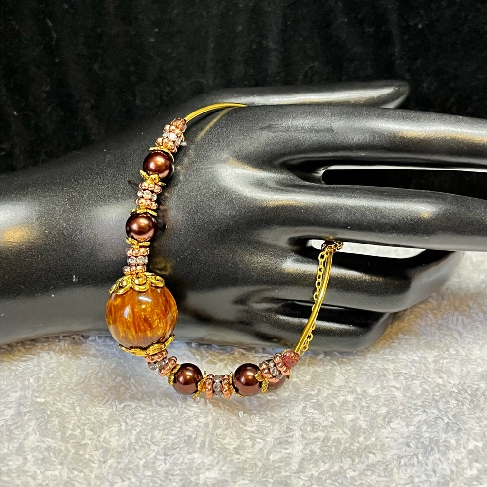 Unique brown/copper agate stone beaded bracelet